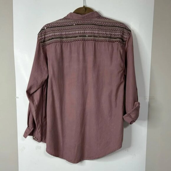 Angie Shirt Women Small Dusty Rose Pink Embroidered Checker Buttons Boho Coastal - Picture 1 of 12